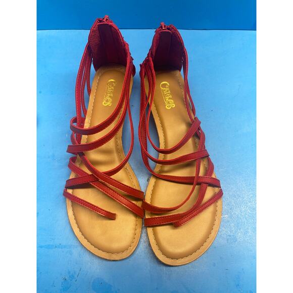 Carlos Santana  Women Shoes Flat Strappy Sandal Red Size 8 Back ZIp - Picture 9 of 11